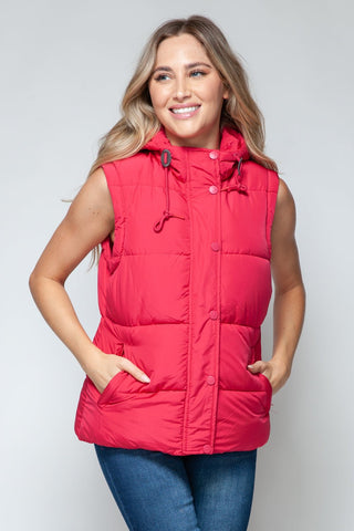 Snap and Zip Closure Hooded Vest - A Roese Boutique