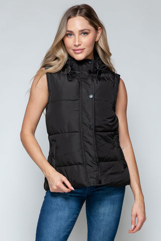 Snap and Zip Closure Hooded Vest - A Roese Boutique