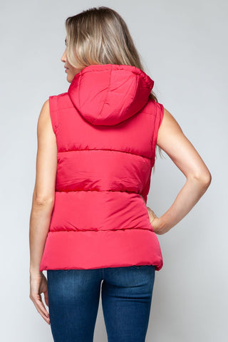 Snap and Zip Closure Hooded Vest - A Roese Boutique