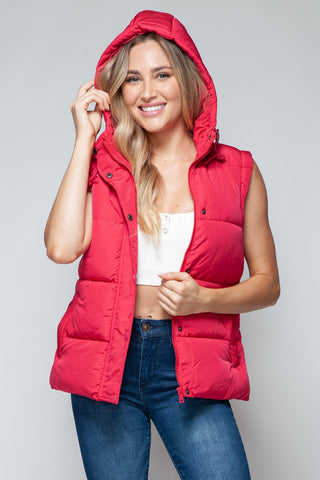 Snap and Zip Closure Hooded Vest - A Roese Boutique