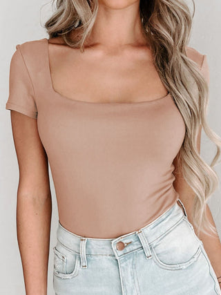 Square Neck Short Sleeve Bodysuit - A Roese Boutique