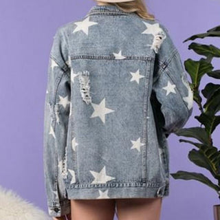 Star Distressed Denim Shacket - A Roese Boutique