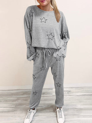 Star Print Long Sleeve Top and Pants Lounge Set - A Roese Boutique