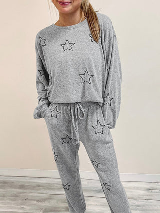 Star Print Long Sleeve Top and Pants Lounge Set - A Roese Boutique