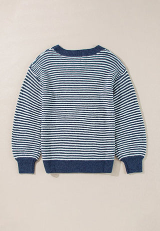 Striped Boat Neck Long Sleeve Sweater - A Roese Boutique