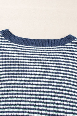 Striped Boat Neck Long Sleeve Sweater - A Roese Boutique