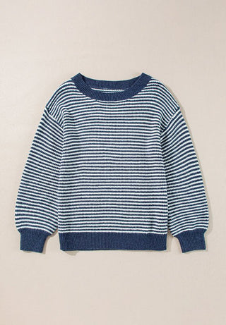 Striped Boat Neck Long Sleeve Sweater - A Roese Boutique