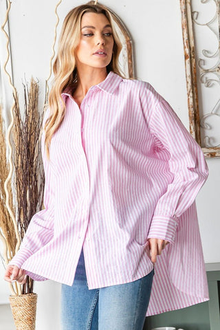 Striped Button Down High - Low Hem Shirt - A Roese Boutique