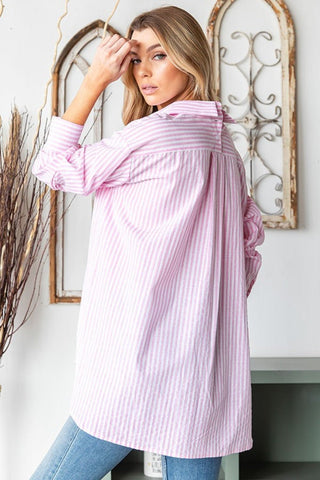 Striped Button Down High - Low Hem Shirt - A Roese Boutique