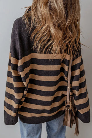 Striped Half Zip Long Sleeve Knit Top - A Roese Boutique