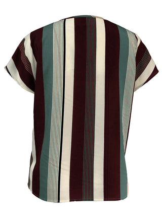 Striped Notched Short Sleeve Blouse - A Roese Boutique