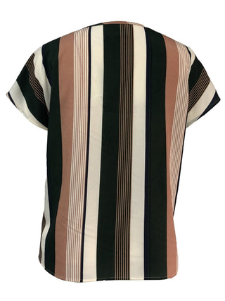 Striped Notched Short Sleeve Blouse - A Roese Boutique