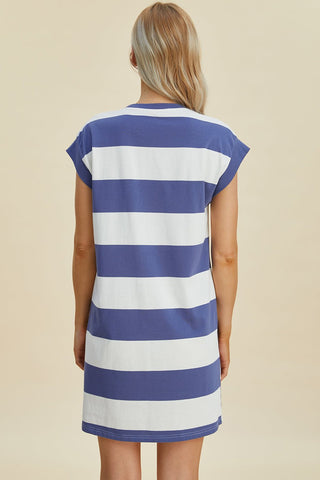 Striped Round Neck Cap Sleeve Mini Dress - A Roese Boutique