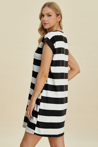 Striped Round Neck Cap Sleeve Mini Dress - A Roese Boutique