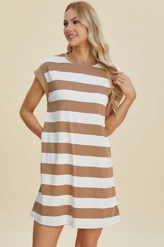 Striped Round Neck Cap Sleeve Mini Dress - A Roese Boutique