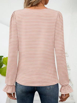 Striped Square Neck Flounce Sleeve Top - A Roese Boutique