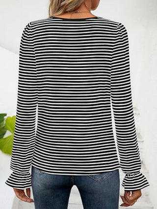 Striped Square Neck Flounce Sleeve Top - A Roese Boutique