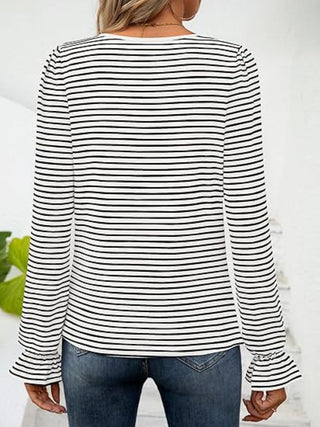 Striped Square Neck Flounce Sleeve Top - A Roese Boutique