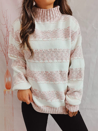 Striped Turtleneck Long Sleeve Sweater - A Roese Boutique