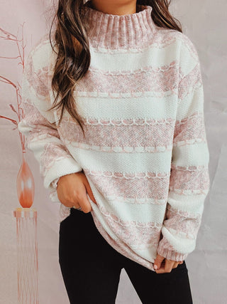 Striped Turtleneck Long Sleeve Sweater - A Roese Boutique