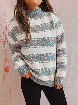 Striped Turtleneck Long Sleeve Sweater - A Roese Boutique