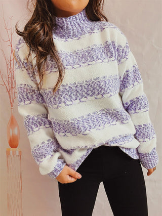 Striped Turtleneck Long Sleeve Sweater - A Roese Boutique