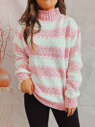 Striped Turtleneck Long Sleeve Sweater - A Roese Boutique