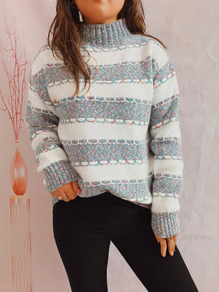 Striped Turtleneck Long Sleeve Sweater - A Roese Boutique