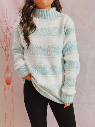 Striped Turtleneck Long Sleeve Sweater - A Roese Boutique