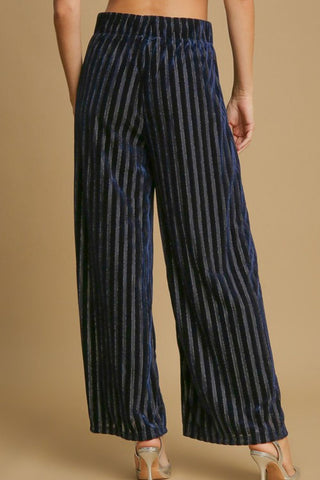 Striped Wide Leg Velvet Pants by Umgee - A Roese Boutique