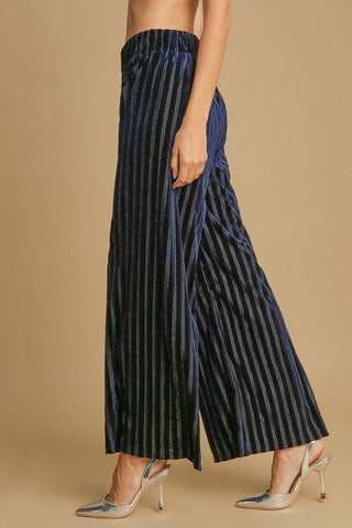 Striped Wide Leg Velvet Pants by Umgee - A Roese Boutique