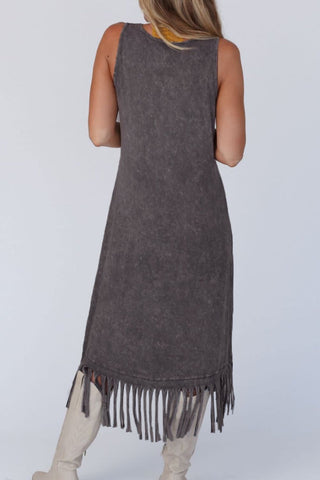 Tassel Round Neck Sleeveless Midi Dress - A Roese Boutique