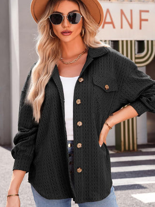 Textured Button Up Long Sleeve Shacket - A Roese Boutique