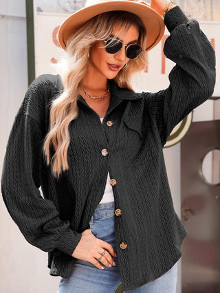 Textured Button Up Long Sleeve Shacket - A Roese Boutique