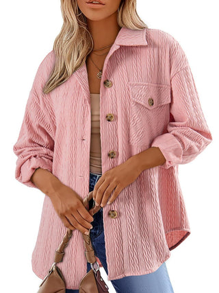 Textured Button Up Long Sleeve Shacket - A Roese Boutique