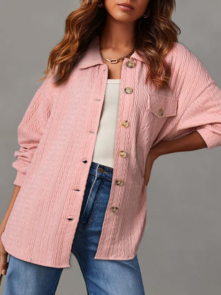 Textured Button Up Long Sleeve Shacket - A Roese Boutique