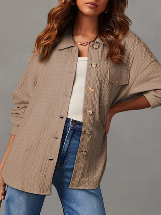 Textured Button Up Long Sleeve Shacket - A Roese Boutique