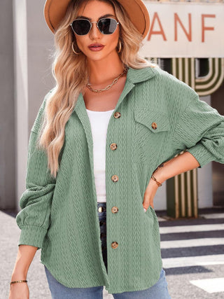 Textured Button Up Long Sleeve Shacket - A Roese Boutique