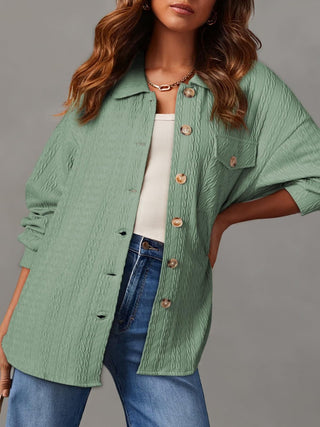 Textured Button Up Long Sleeve Shacket - A Roese Boutique