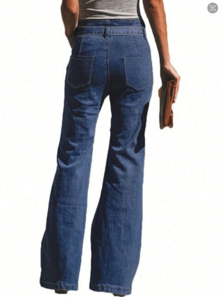 Tied Flare Jeans with Pockets - A Roese Boutique