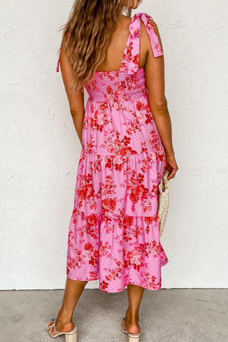 Tied Printed Sleeveless Tiered Dress - A Roese Boutique