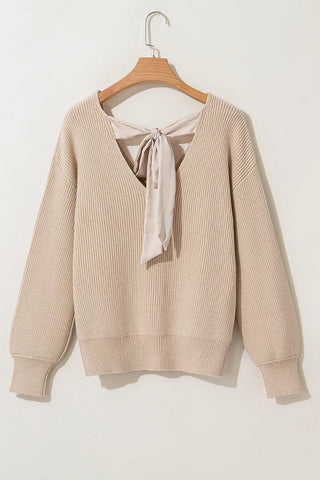 Tied V - Neck Long Sleeve Sweater - A Roese Boutique