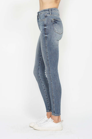 Tummy Control Contrast Wash Skinny Jeans by Judy Blue - A Roese Boutique