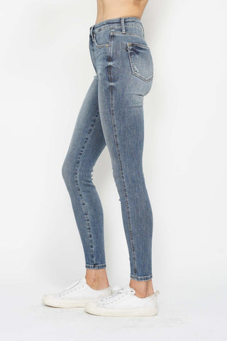 Tummy Control Contrast Wash Skinny Jeans by Judy Blue - A Roese Boutique