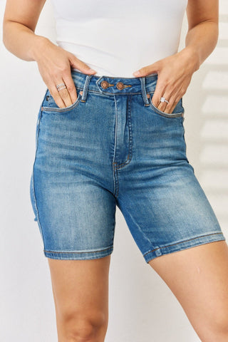 Tummy Control Double Button Bermuda Denim Shorts by Judy Blue - A Roese Boutique