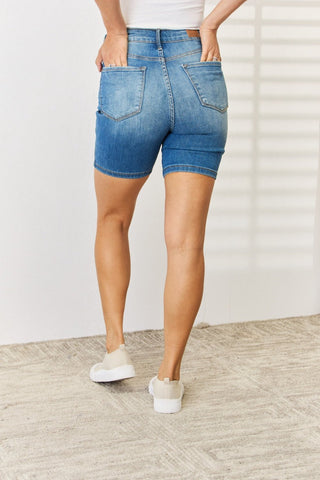 Tummy Control Double Button Bermuda Denim Shorts by Judy Blue - A Roese Boutique