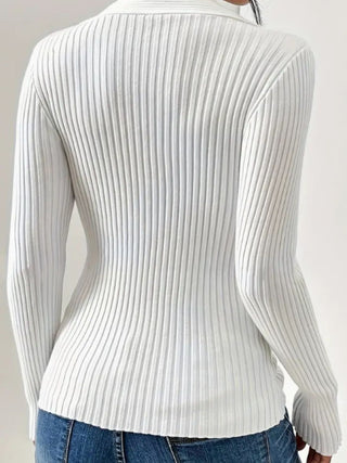 Twist Front Ribbed Long Sleeve Sweater - A Roese Boutique