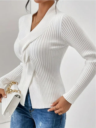 Twist Front Ribbed Long Sleeve Sweater - A Roese Boutique