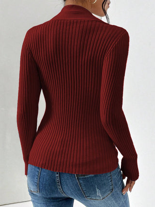 Twist Front Ribbed Long Sleeve Sweater - A Roese Boutique