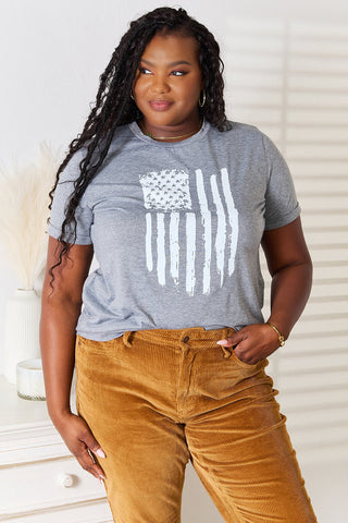 US Flag Graphic Cuffed Sleeve Tee - A Roese Boutique